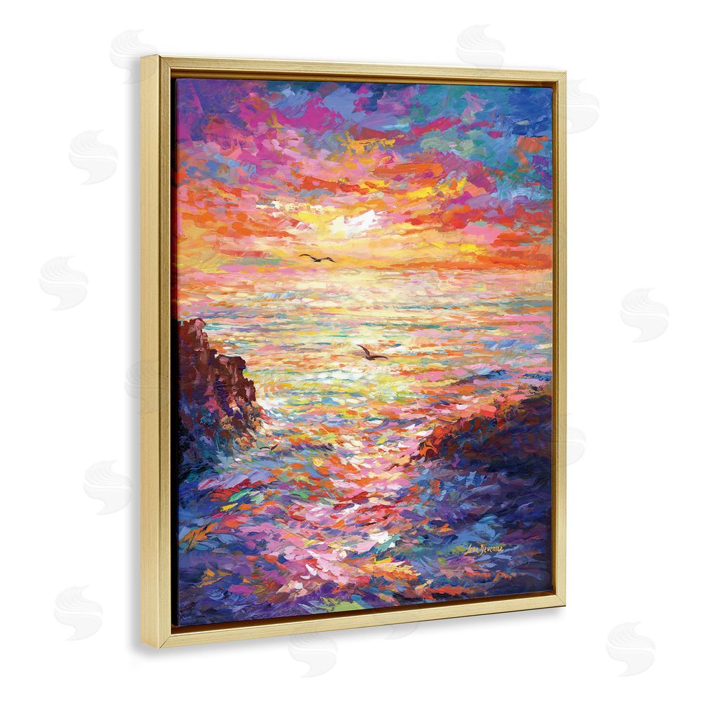 Leon Devenice Vibrant Abstract Ocean Sunset Gold Floating Frame Canvas Wall Art Print