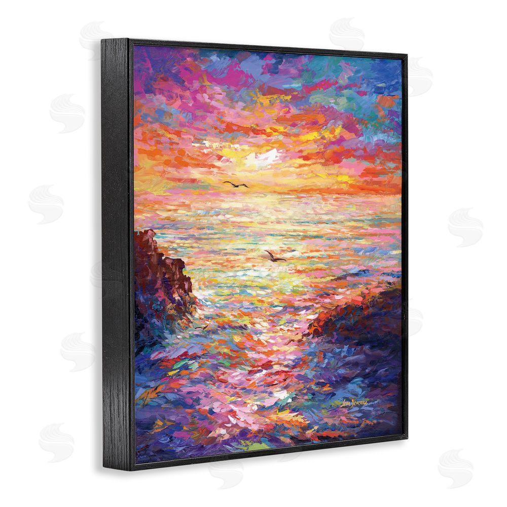 Leon Devenice Vibrant Abstract Ocean Sunset Black Framed Giclee Wall Art Print