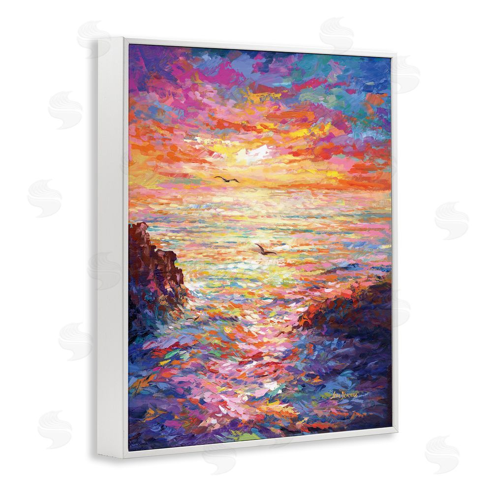 Leon Devenice Vibrant Abstract Ocean Sunset White Framed Giclee Wall Art Print