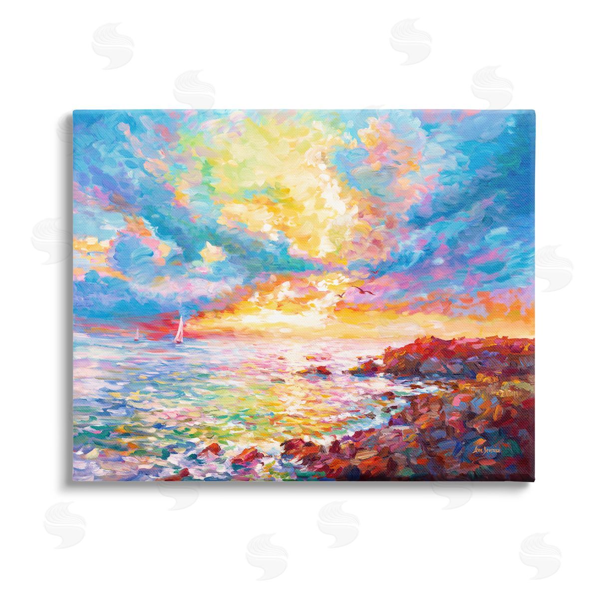 Leon Devenice Mediterranean Sunset Ocean Coast Canvas Wall Art Print