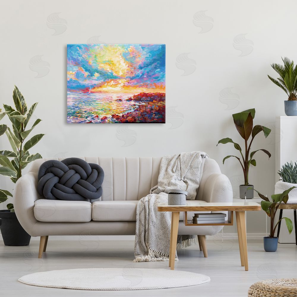 Leon Devenice Mediterranean Sunset Ocean Coast Canvas Wall Art Print in Room