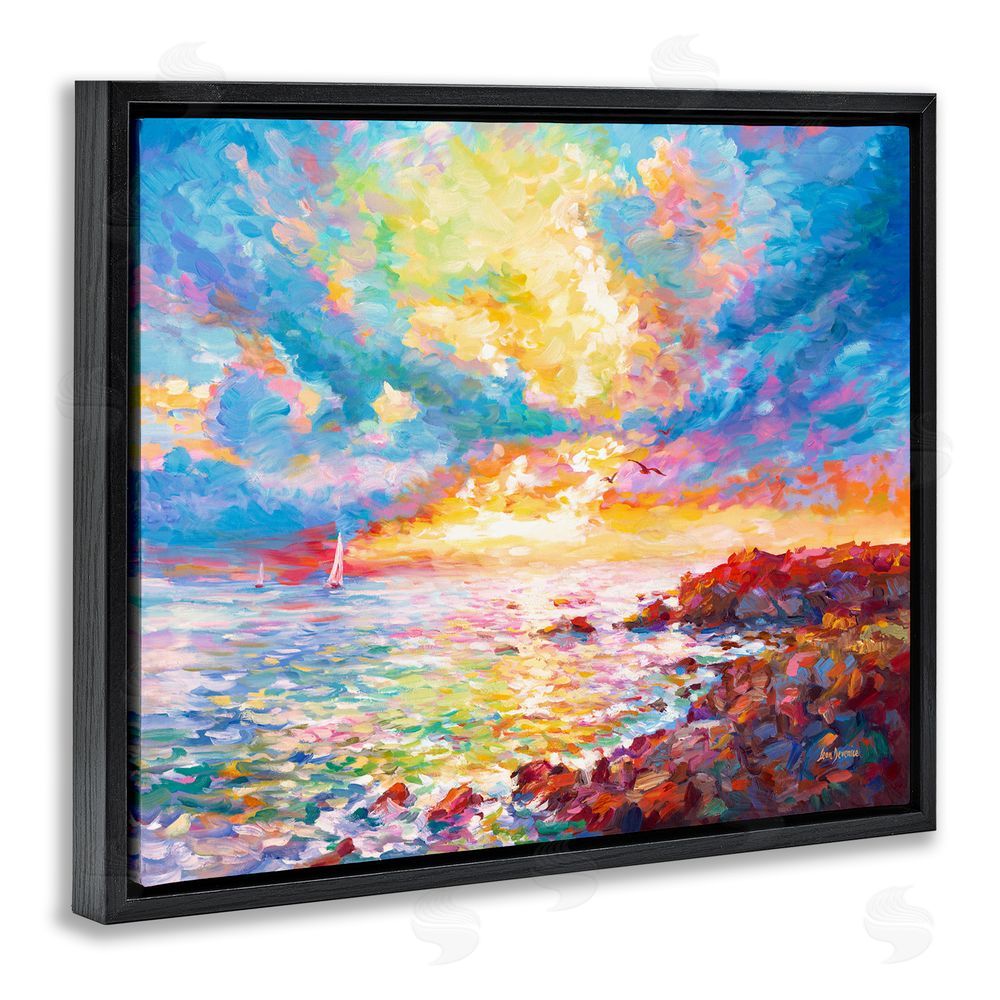 Leon Devenice Mediterranean Sunset Ocean Coast Black Floating Frame Canvas Wall Art Print