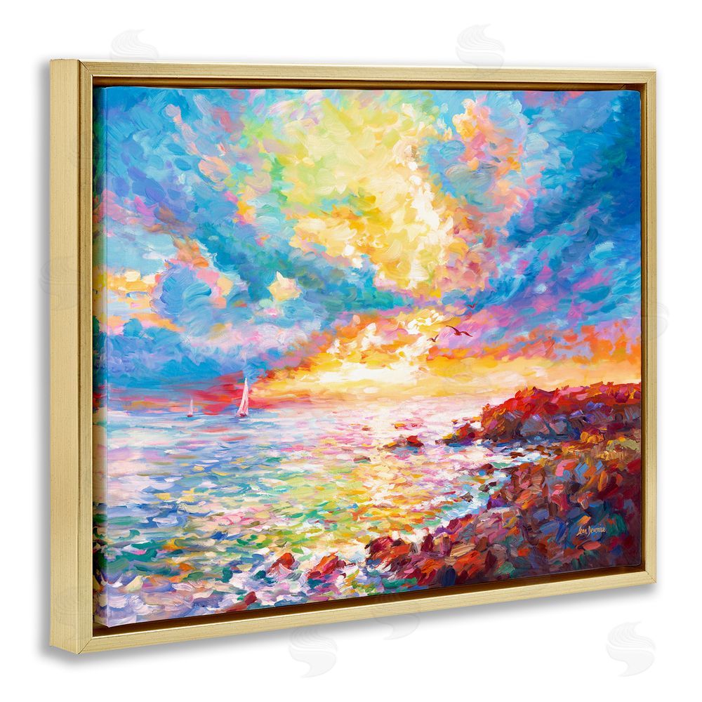 Leon Devenice Mediterranean Sunset Ocean Coast Gold Floating Frame Canvas Wall Art Print