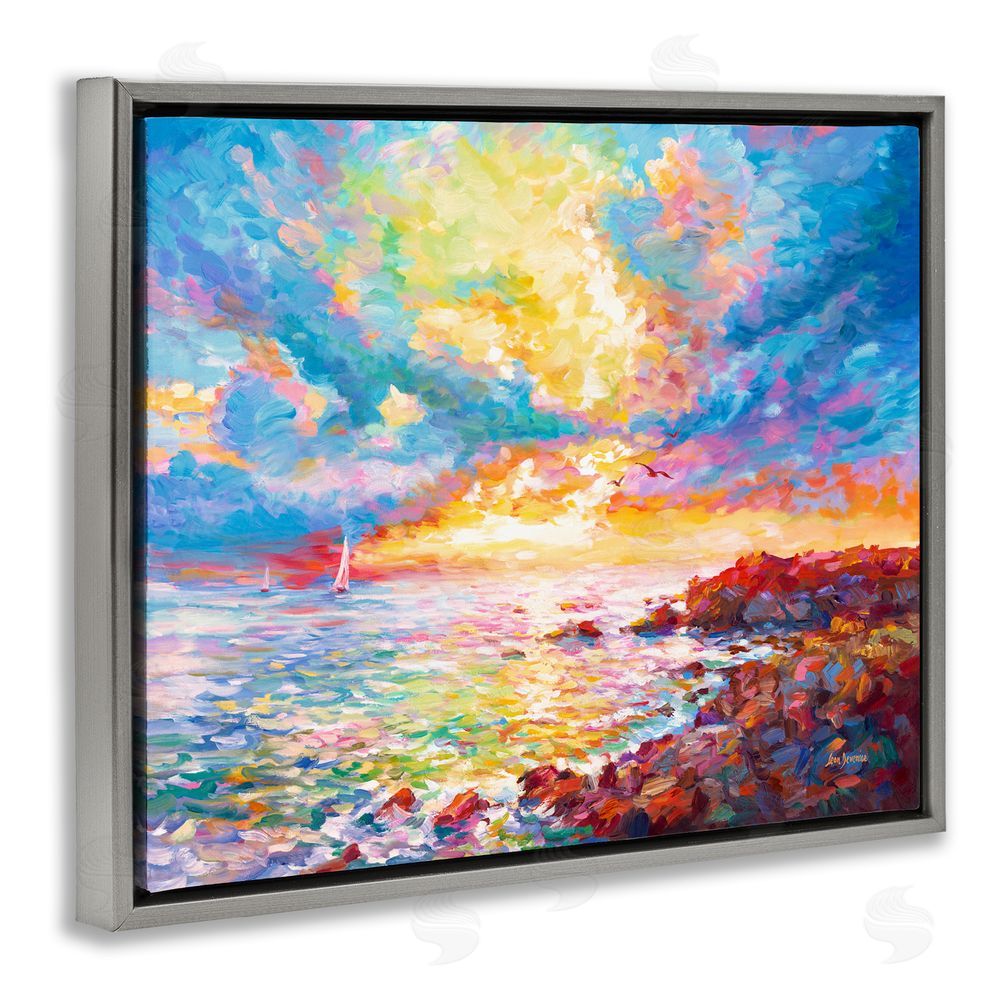 Leon Devenice Mediterranean Sunset Ocean Coast Gray Floating Frame Canvas Wall Art Print