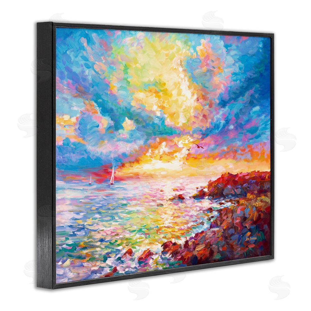 Leon Devenice Mediterranean Sunset Ocean Coast Black Framed Giclee Wall Art Print