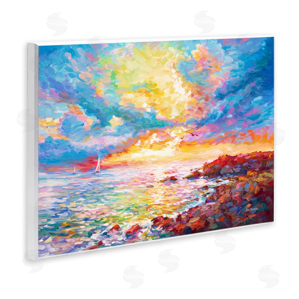 Leon Devenice Mediterranean Sunset Ocean Coast Wooden Wall Plaque Art Print