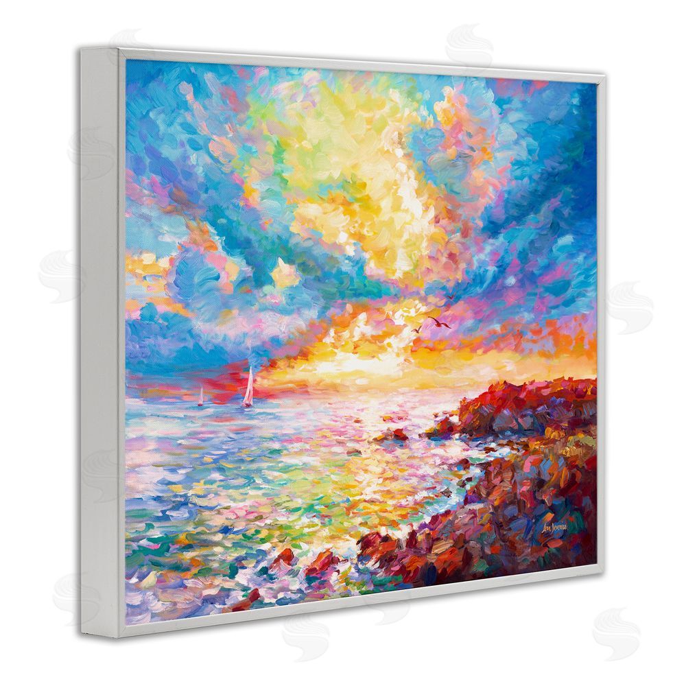 Leon Devenice Mediterranean Sunset Ocean Coast White Framed Giclee Wall Art Print