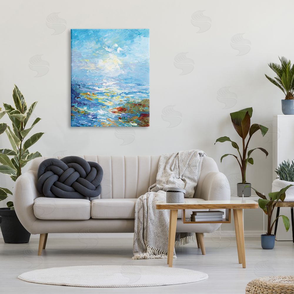 Leon Devenice Abstract Ocean Bliss Blue Canvas Wall Art Print in Room