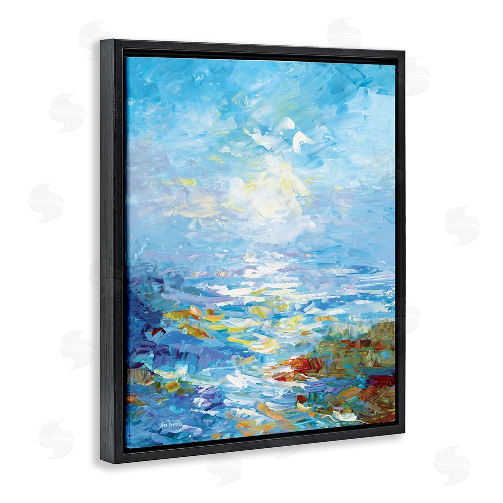 Leon Devenice Abstract Ocean Bliss Blue Black Floating Frame Canvas Wall Art Print