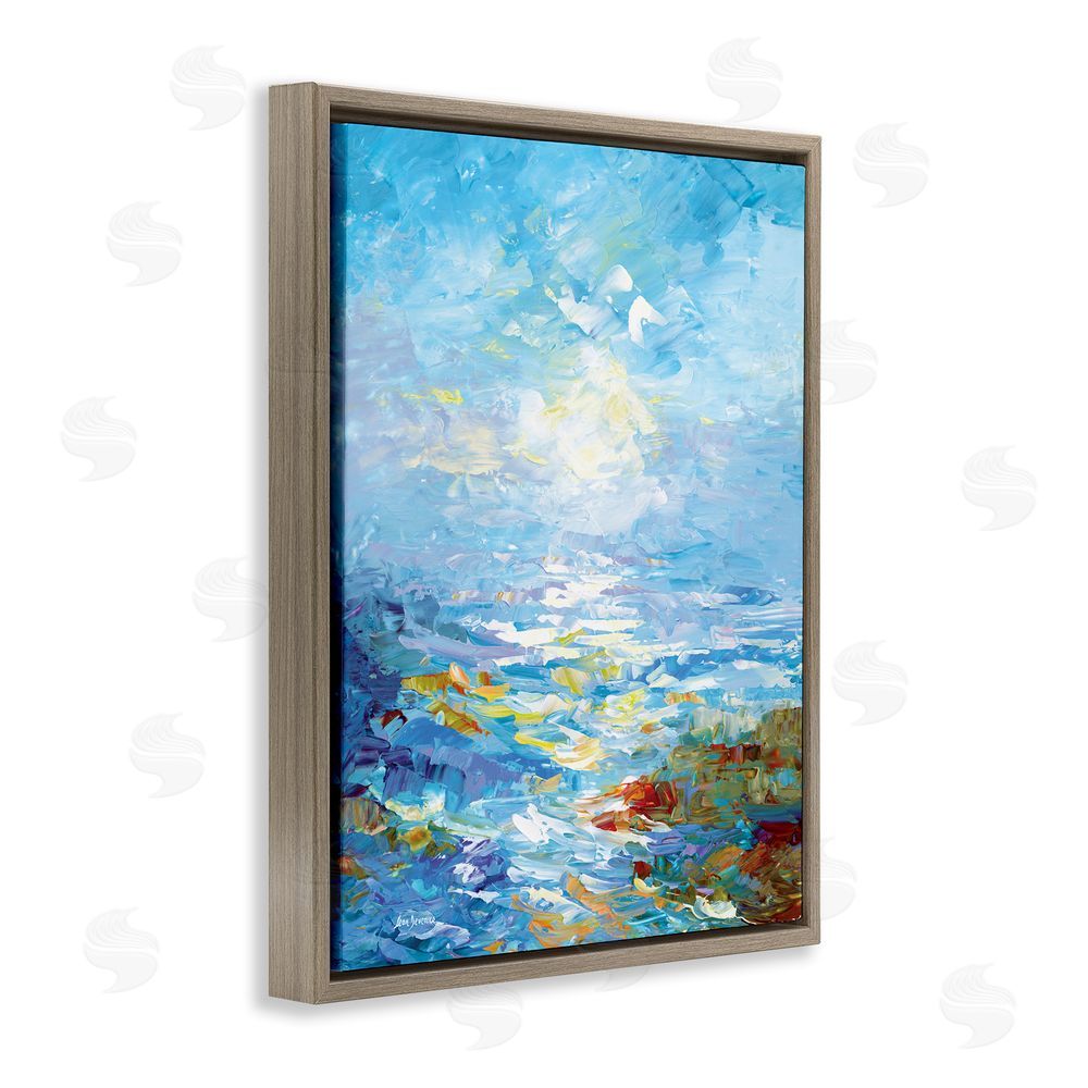 Leon Devenice Abstract Ocean Bliss Blue Brown Floating Frame Canvas Wall Art Print