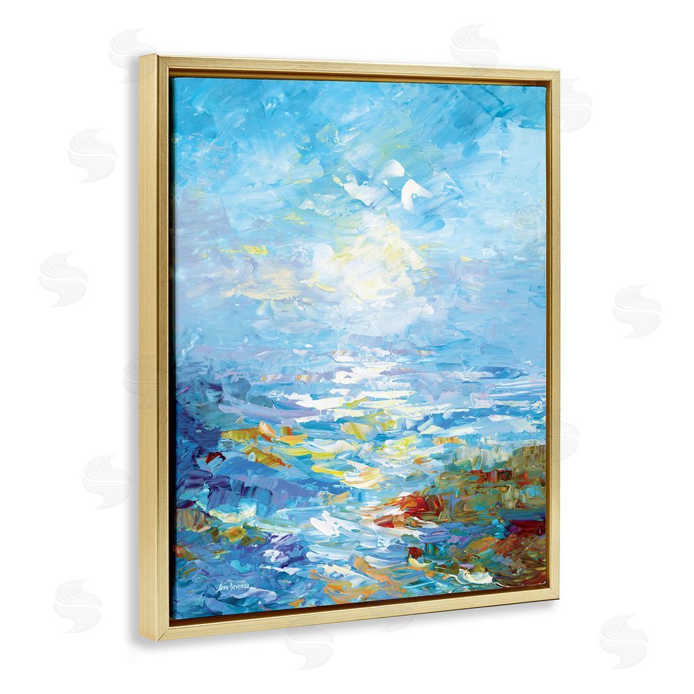 Leon Devenice Abstract Ocean Bliss Blue Gold Floating Frame Canvas Wall Art Print