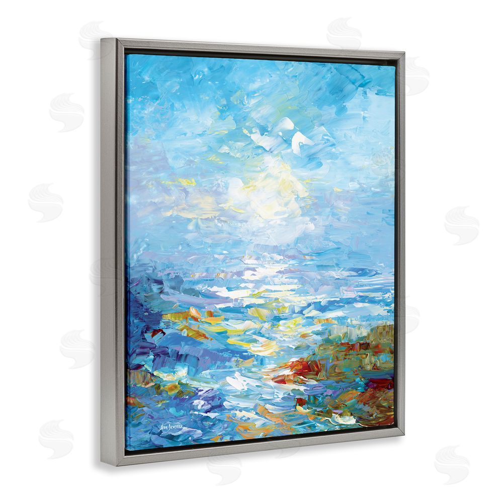Leon Devenice Abstract Ocean Bliss Blue Gray Floating Frame Canvas Wall Art Print