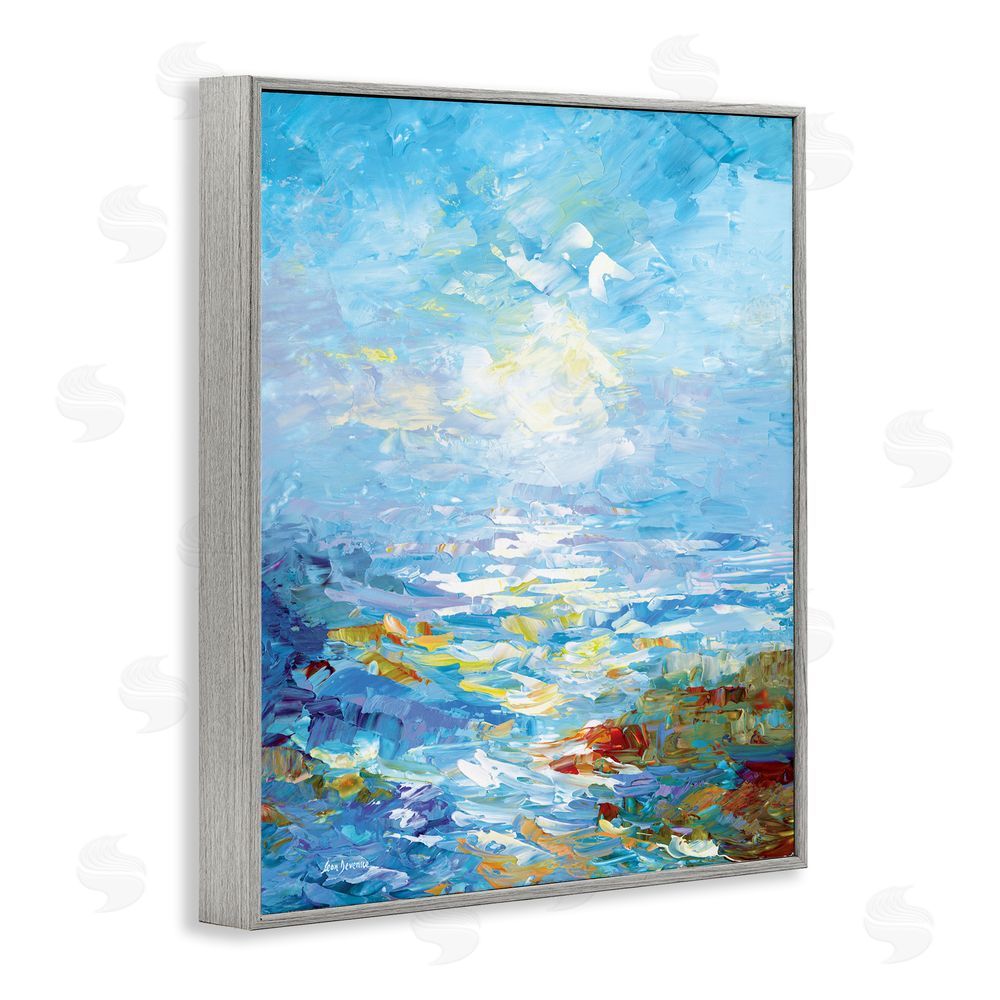 Leon Devenice Abstract Ocean Bliss Blue Gray Framed Giclee Wall Art Print