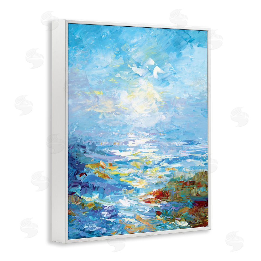 Leon Devenice Abstract Ocean Bliss Blue White Framed Giclee Wall Art Print