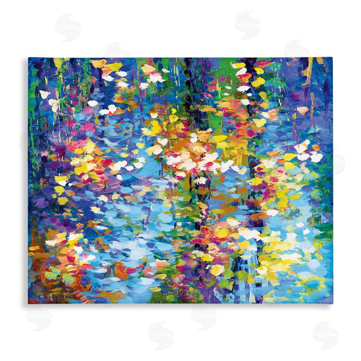 Colorful Reflections Lake Flowers Canvas Wall Art, Home Decor by Leon Devenice