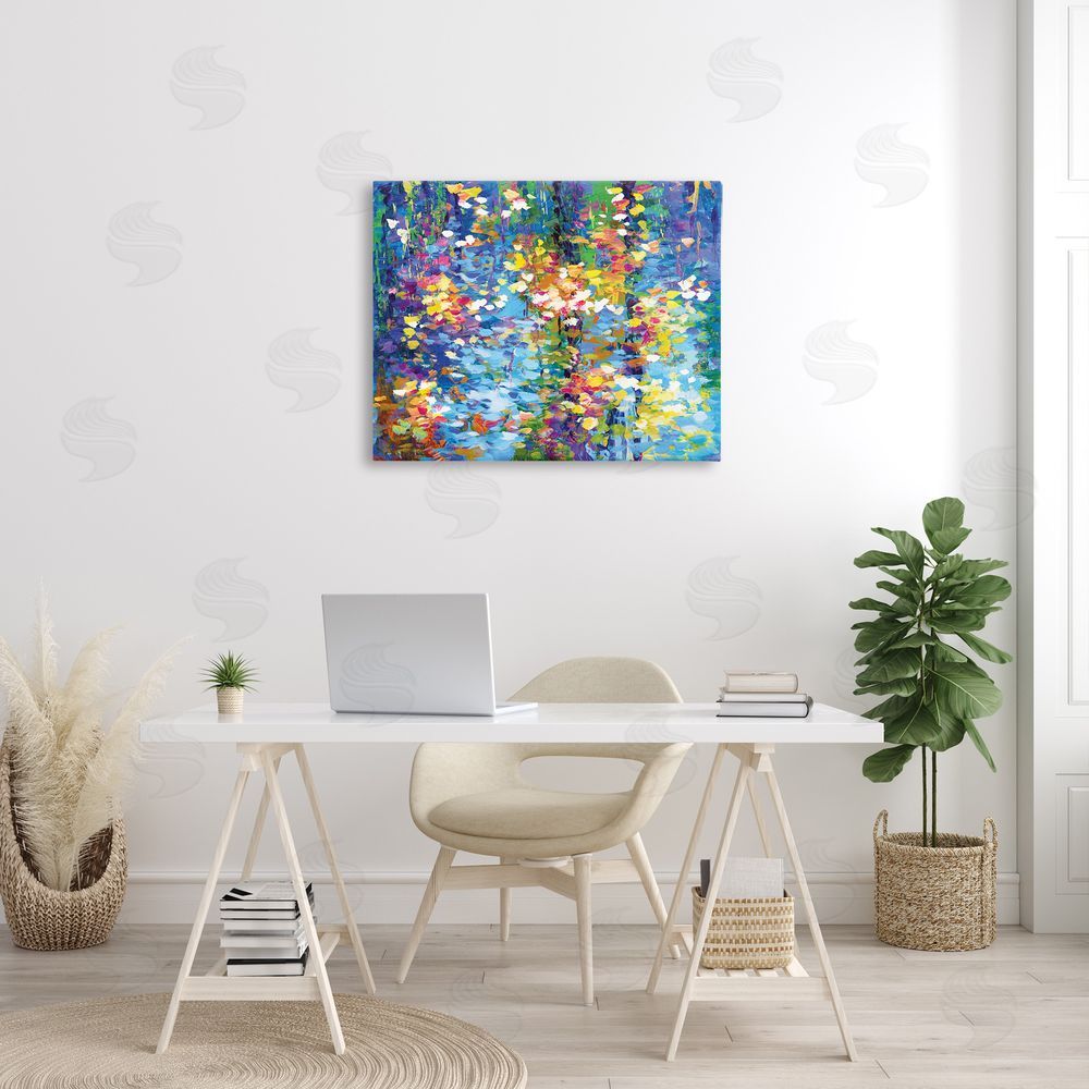 Leon Devenice Colorful Reflections Lake Flowers Canvas Wall Art Print in Room