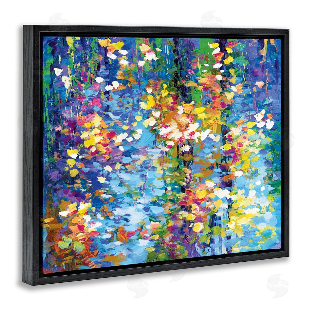 Leon Devenice Colorful Reflections Lake Flowers Black Floating Frame Canvas Wall Art Print