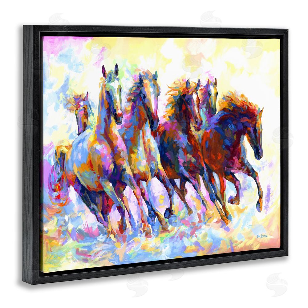 Leon Devenice Vivid Wild Horses Running Black Floating Frame Canvas Wall Art Print