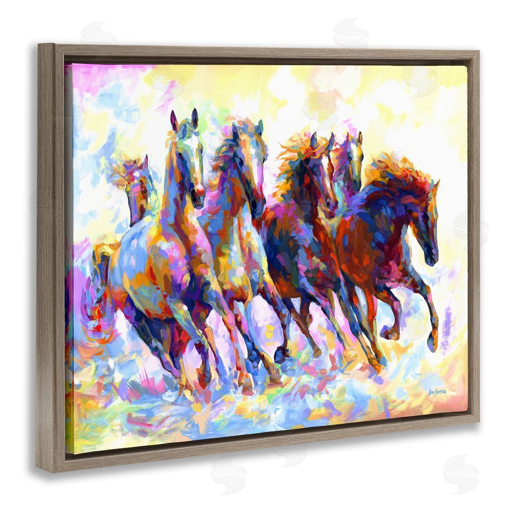 Leon Devenice Vivid Wild Horses Running Brown Floating Frame Canvas Wall Art Print