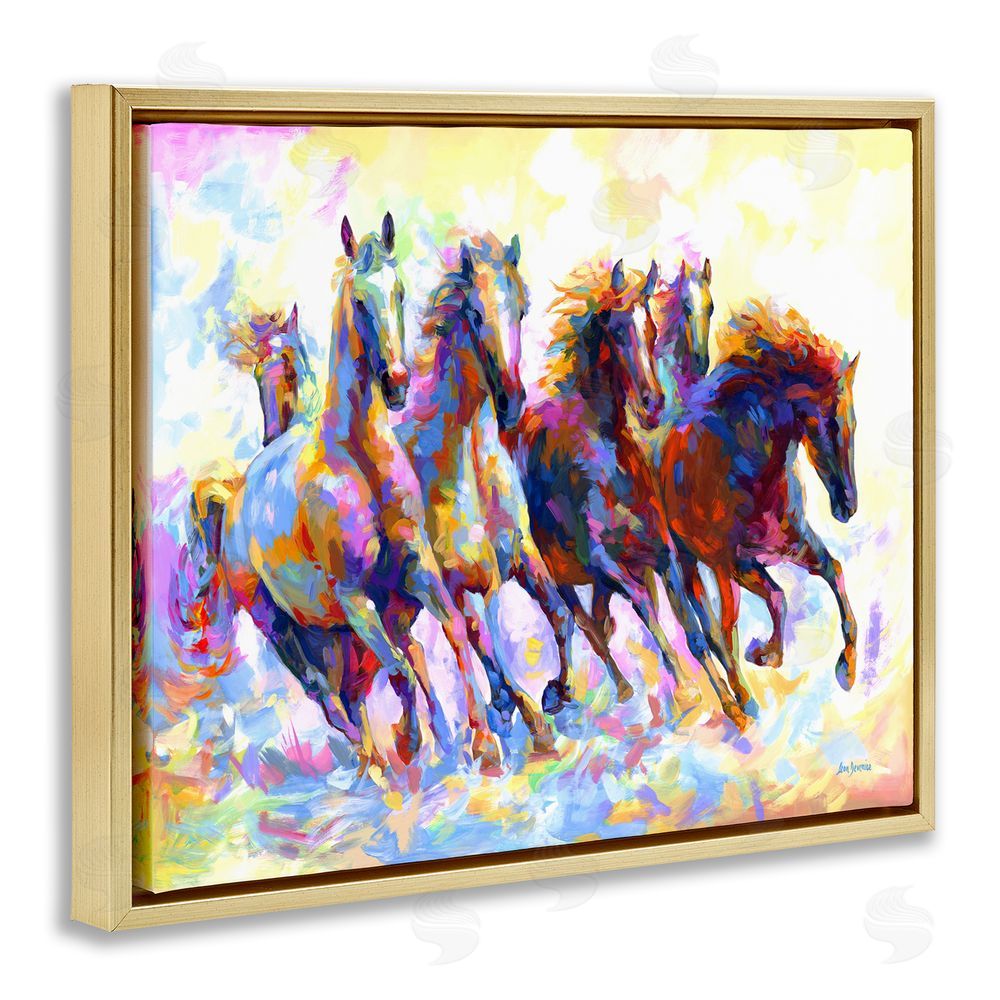 Leon Devenice Vivid Wild Horses Running Gold Floating Frame Canvas Wall Art Print