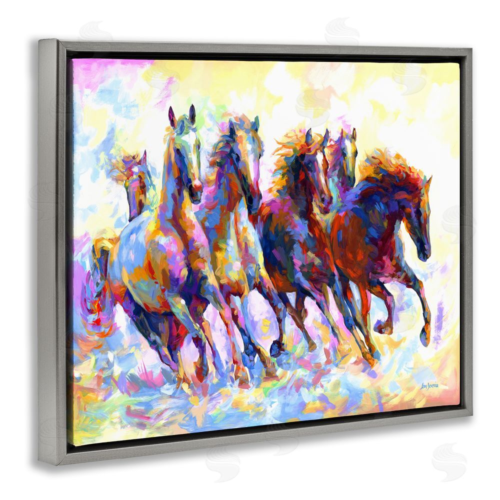 Leon Devenice Vivid Wild Horses Running Gray Floating Frame Canvas Wall Art Print