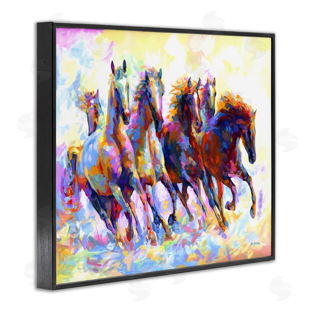 Leon Devenice Vivid Wild Horses Running Black Framed Giclee Wall Art Print