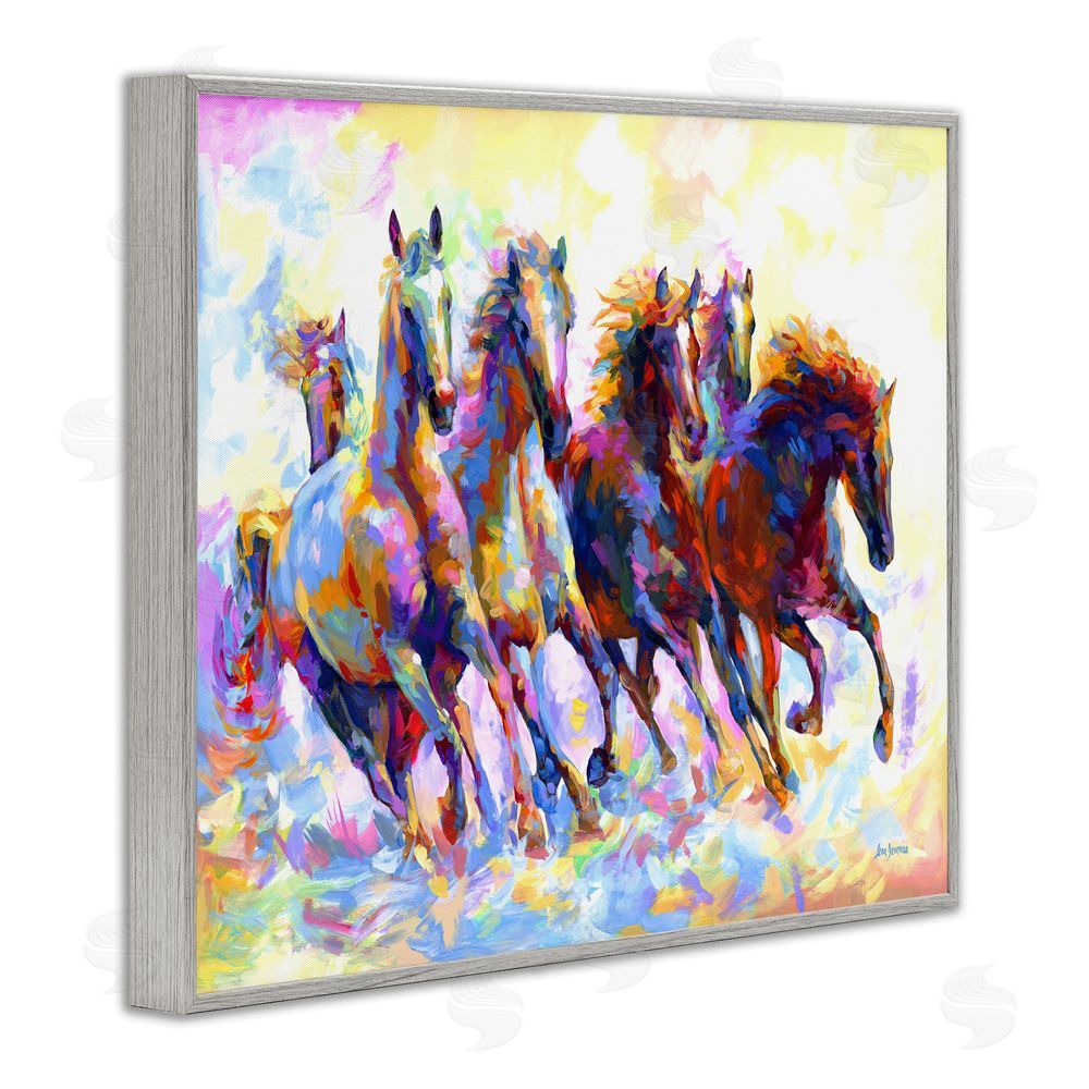 Leon Devenice Vivid Wild Horses Running Gray Framed Giclee Wall Art Print
