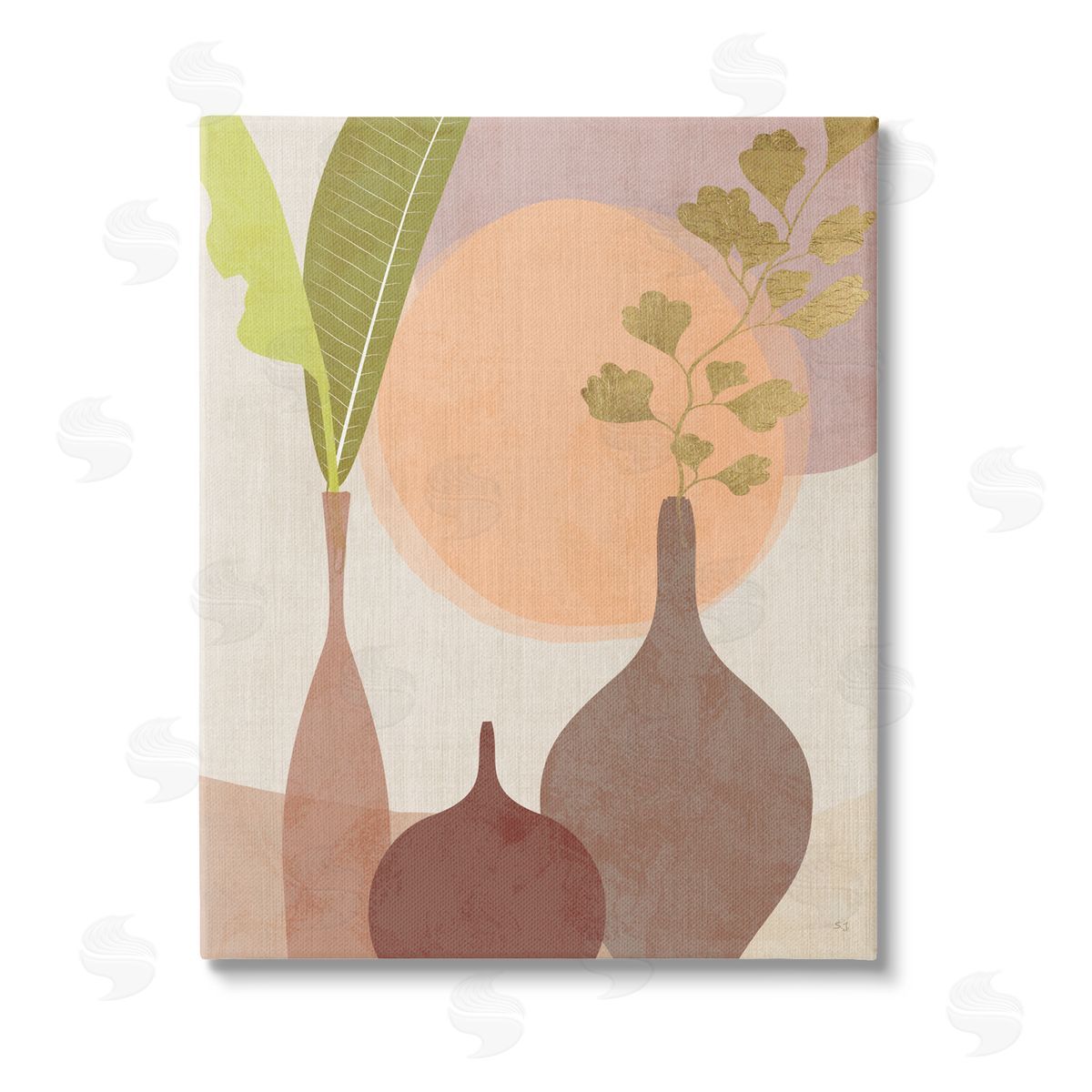 Susan Jill Neutral Plants in Vases Stretched Canvas Wall Art Print