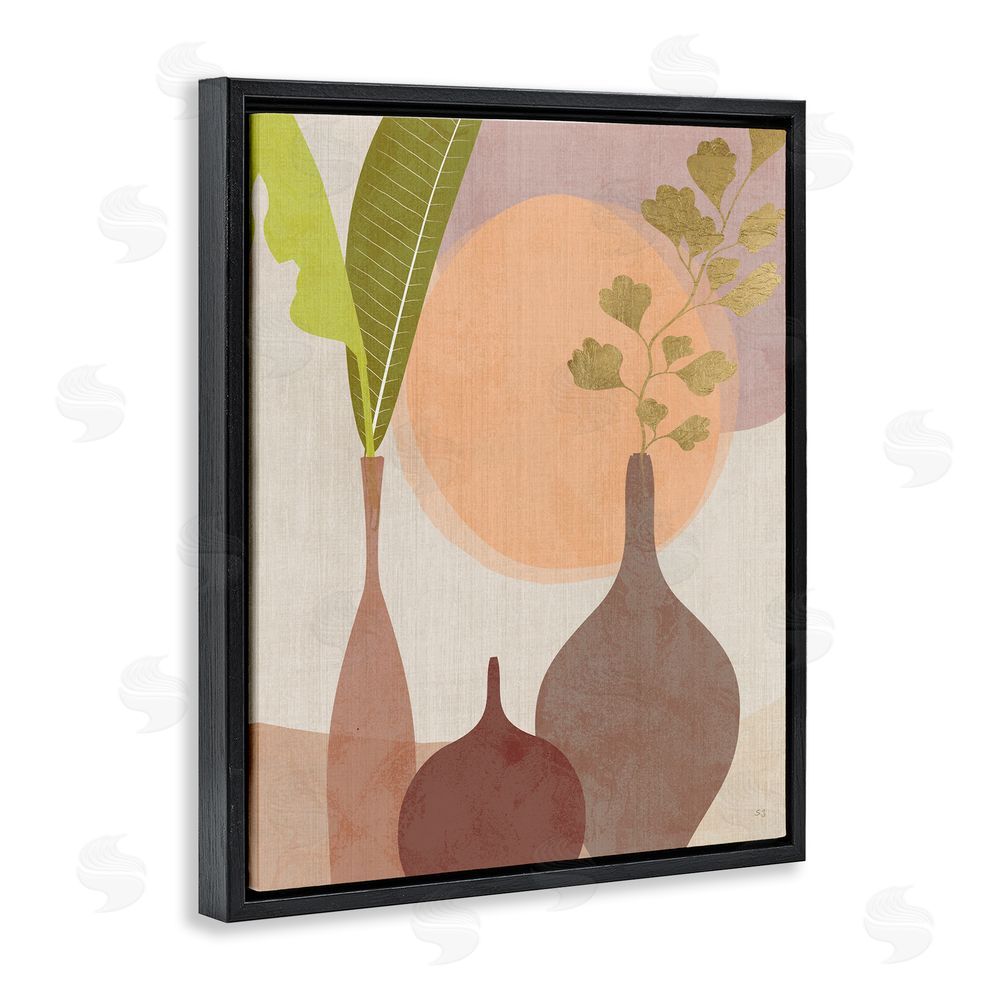 Susan Jill Neutral Plants in Vases Black Floating Frame Canvas Wall Art Print