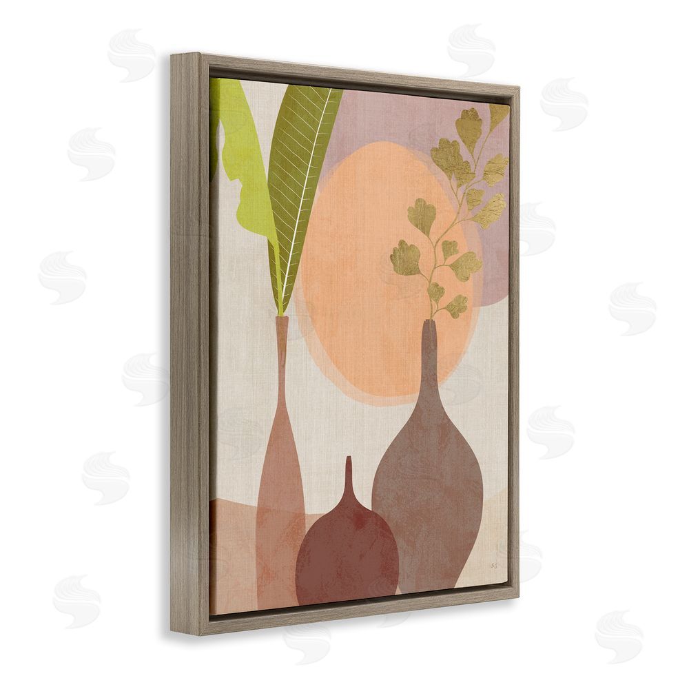 Susan Jill Neutral Plants in Vases Brown Floating Frame Canvas Wall Art Print