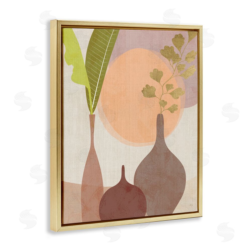Susan Jill Neutral Plants in Vases Gold Floating Frame Canvas Wall Art Print