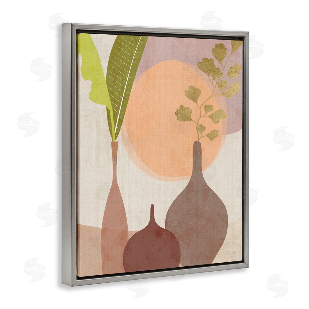 Susan Jill Neutral Plants in Vases Grey Floating Frame Canvas Wall Art Print