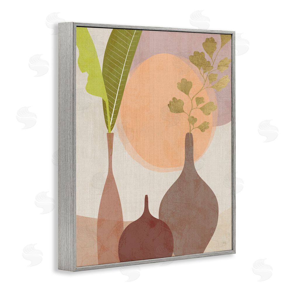 Susan Jill Neutral Plants in Vases Gray Framed Giclee Wall Art Print