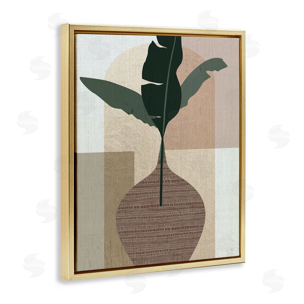 Susan Jill Earth Tones Plant Sprig Gold Floating Frame Canvas Wall Art Print