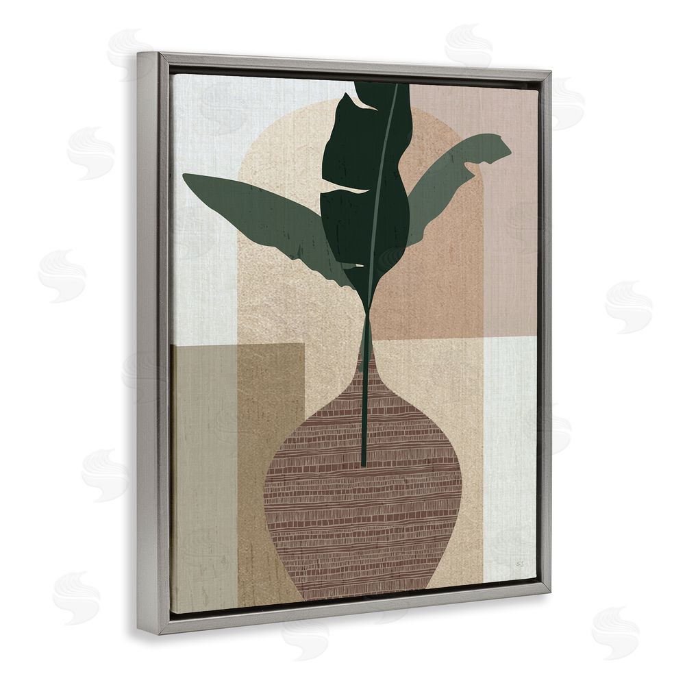 Susan Jill Earth Tones Plant Sprig Grey Floating Frame Canvas Wall Art Print
