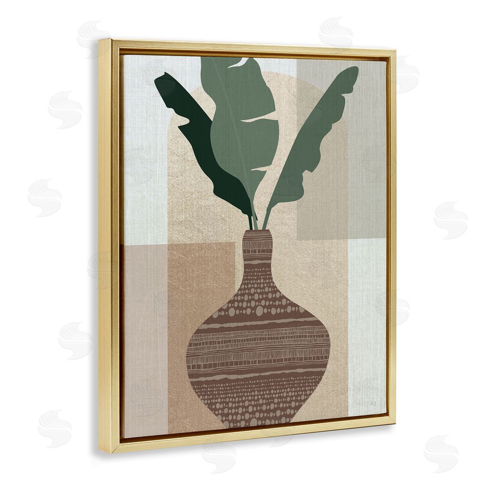 Susan Jill Earthy Boho Plant Sprigs Gold Floating Frame Canvas Wall Art Print