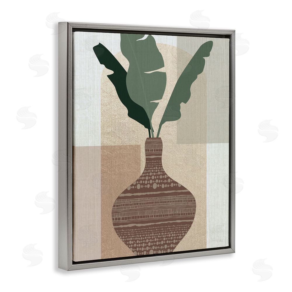 Susan Jill Earthy Boho Plant Sprigs Grey Floating Frame Canvas Wall Art Print