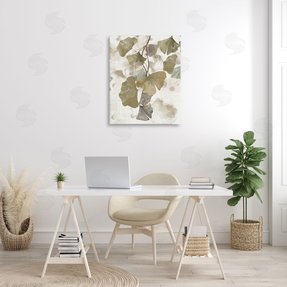 Nan Rustic Ginkgo Leaves Canvas Wall Art Print in Room
