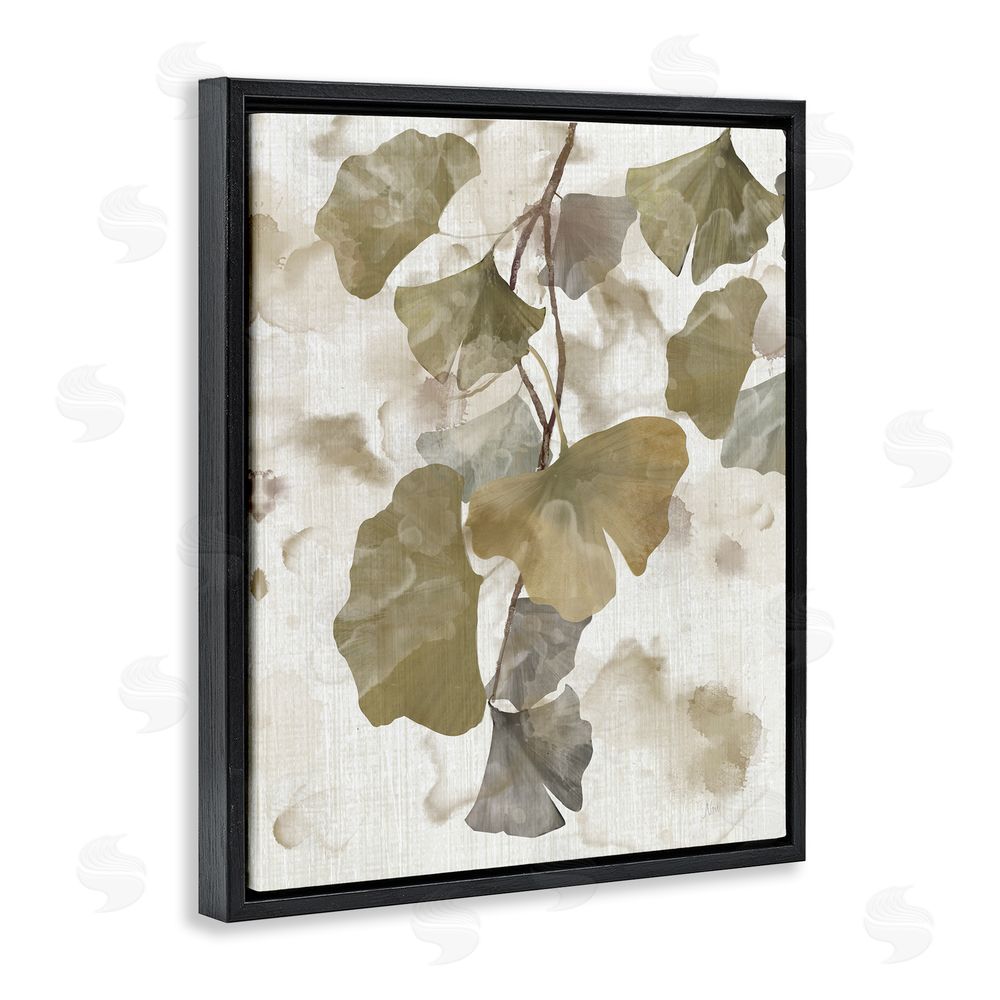 Nan Rustic Ginkgo Leaves Black Floating Frame Canvas Wall Art Print