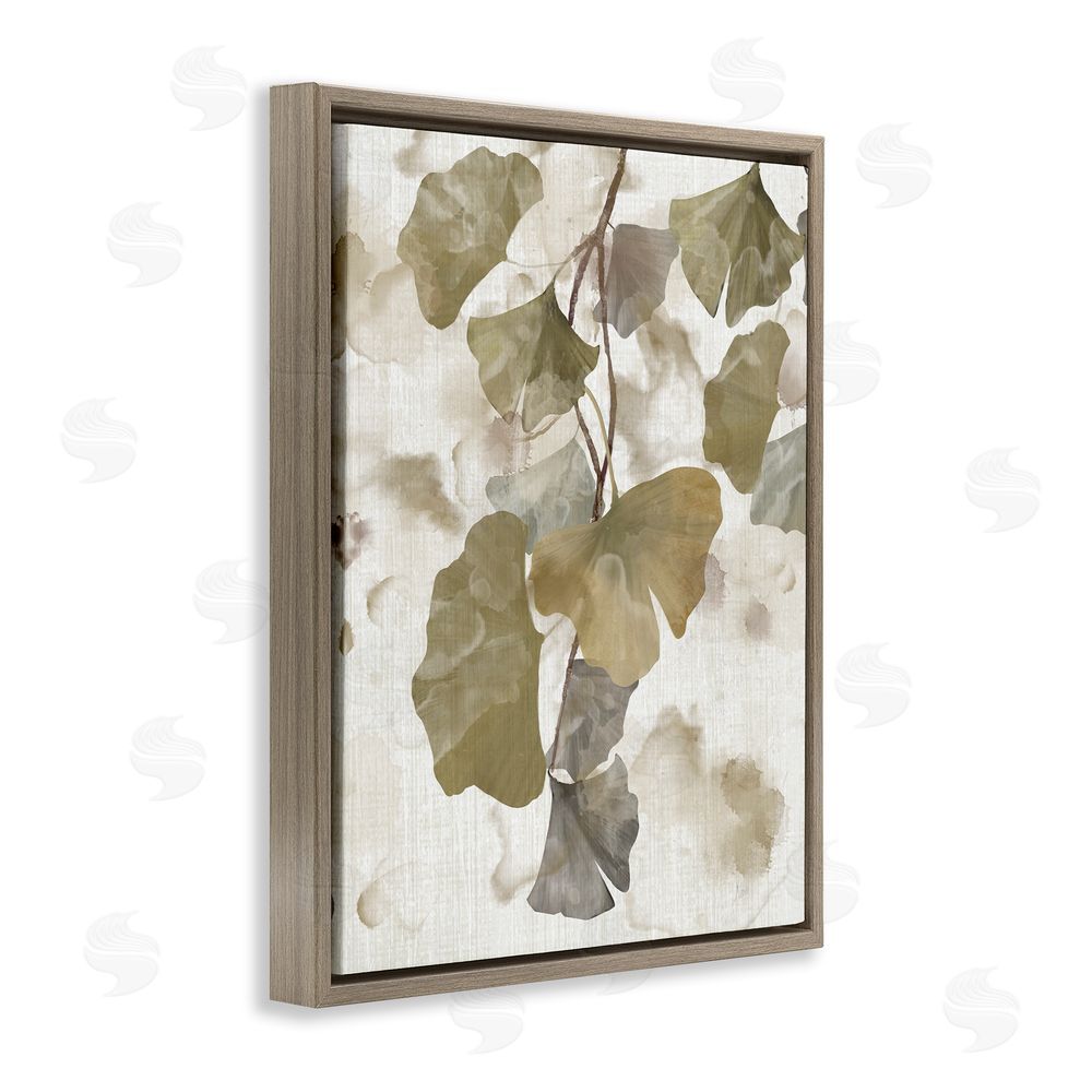 Nan Rustic Ginkgo Leaves Brown Floating Frame Canvas Wall Art Print