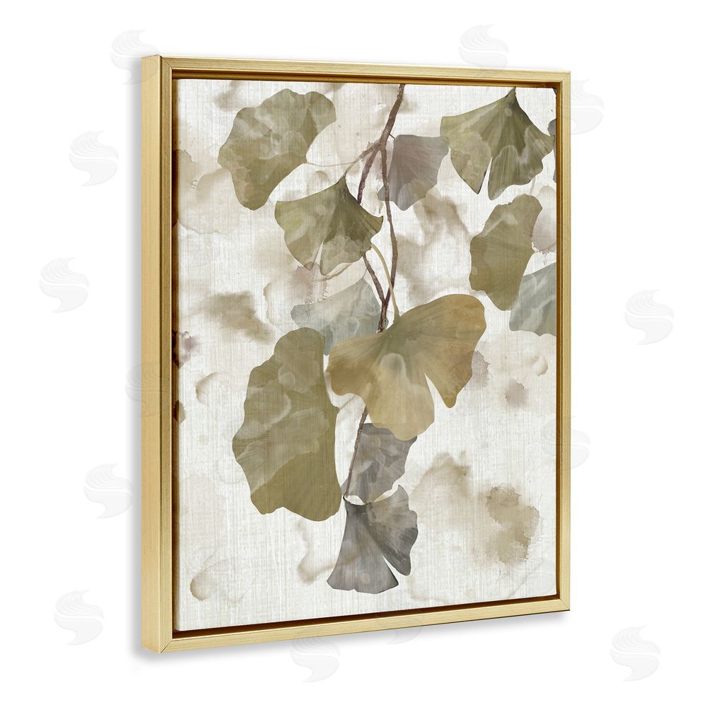 Nan Rustic Ginkgo Leaves Gold Floating Frame Canvas Wall Art Print