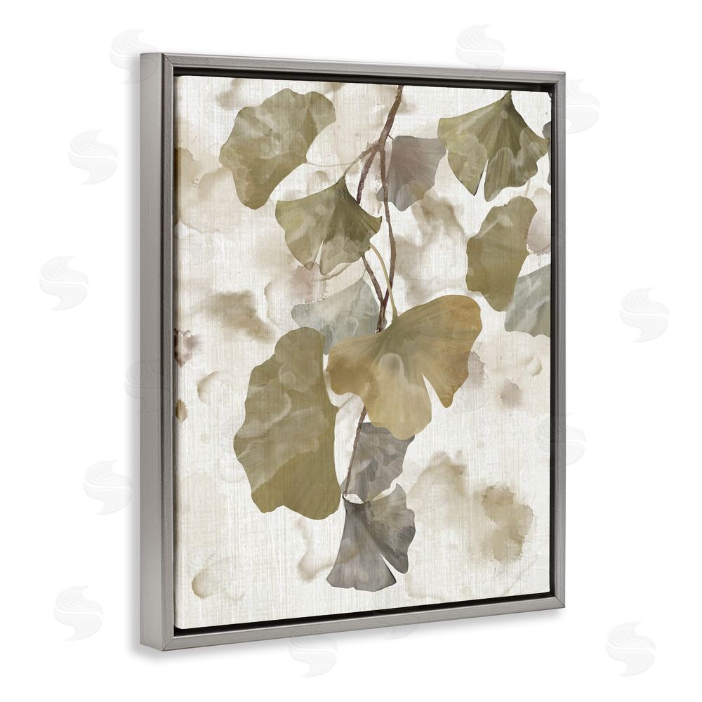 Nan Rustic Ginkgo Leaves Grey Floating Frame Canvas Wall Art Print