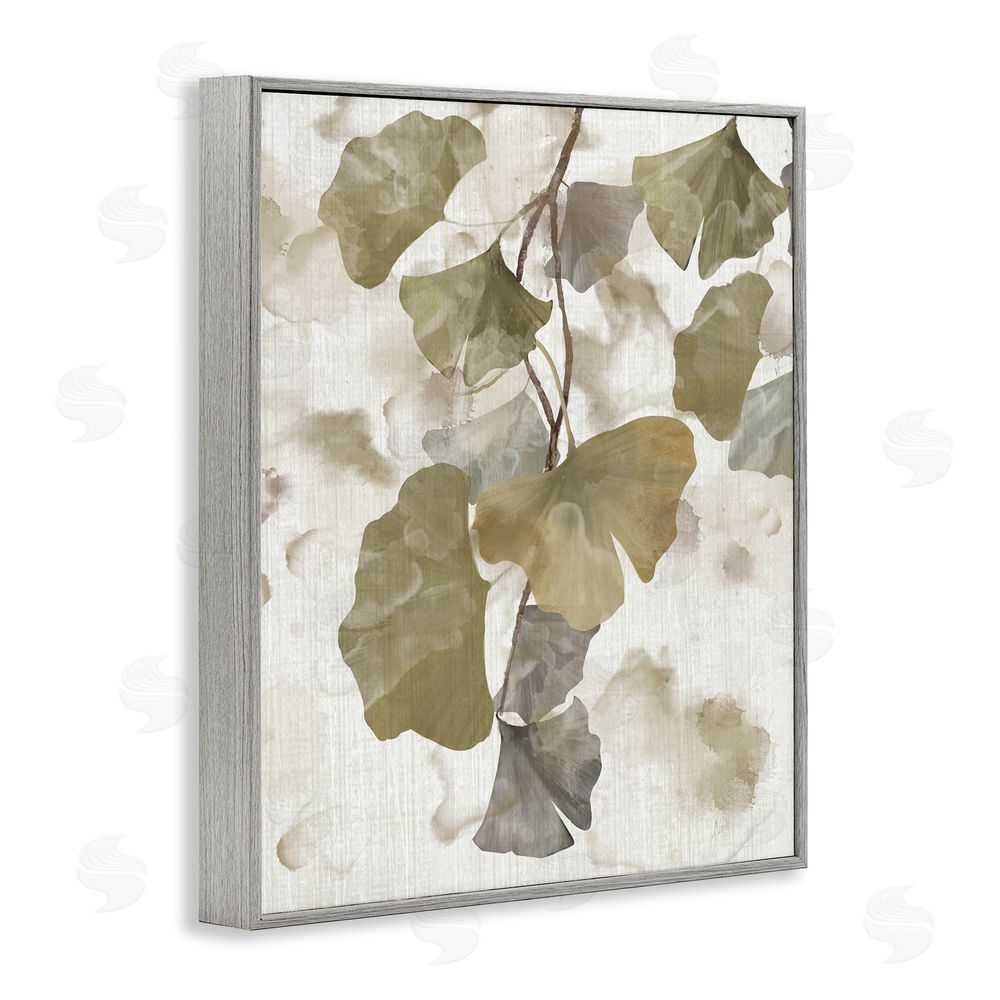 Nan Rustic Ginkgo Leaves Gray Framed Giclee Wall Art Print