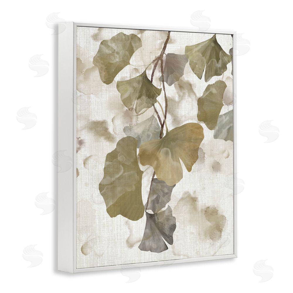 Nan Rustic Ginkgo Leaves White Framed Giclee Wall Art Print