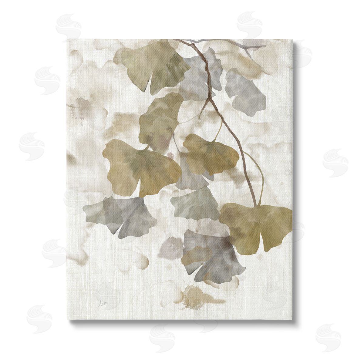 Nan Neutral Gingko Leaves Stretched Canvas Wall Art Print