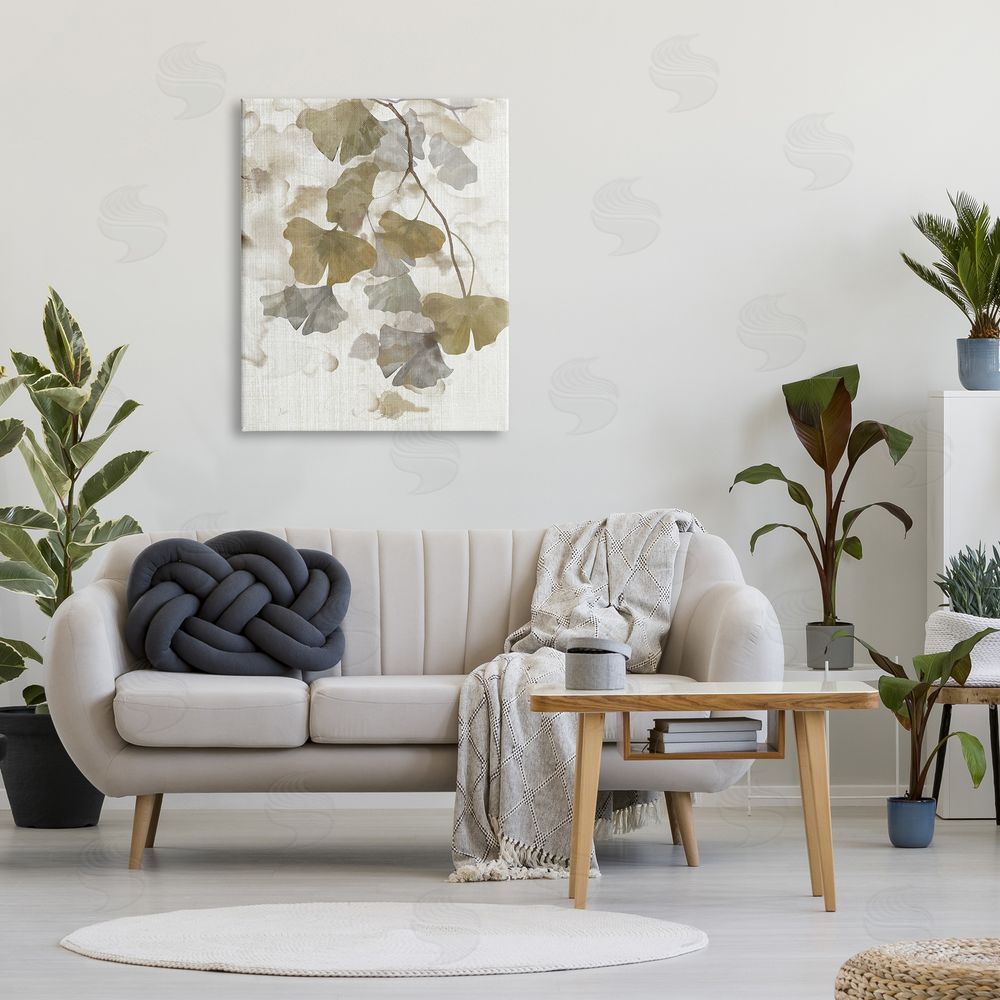 Nan Neutral Gingko Leaves Canvas Wall Art Print in Room