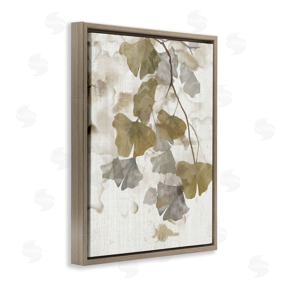 Nan Neutral Gingko Leaves Brown Floating Frame Canvas Wall Art Print