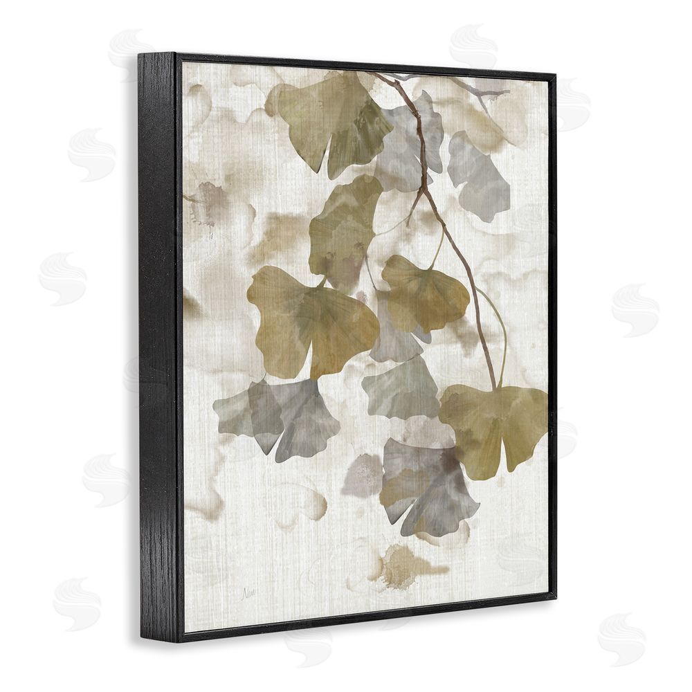 Nan Neutral Gingko Leaves Black Framed Giclee Wall Art Print