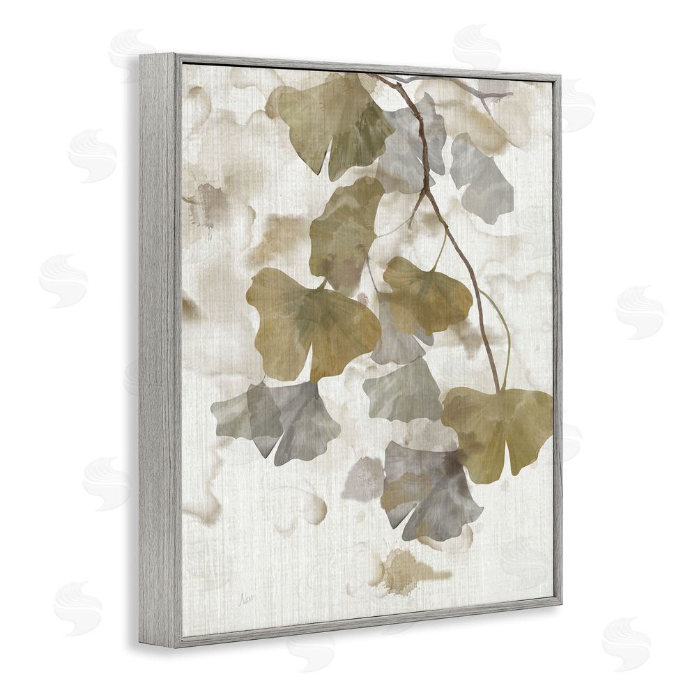 Nan Neutral Gingko Leaves Gray Framed Giclee Wall Art Print