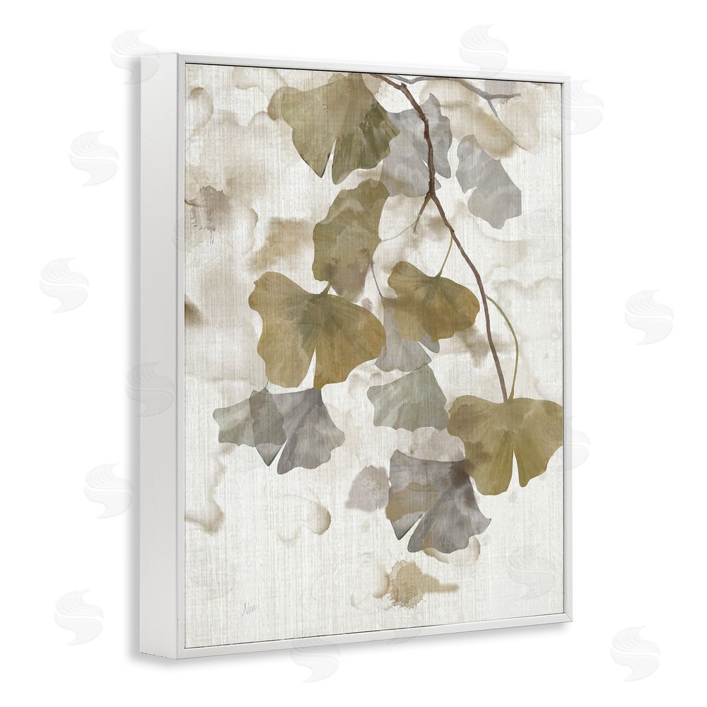 Nan Neutral Gingko Leaves White Framed Giclee Wall Art Print